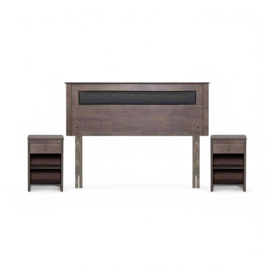Set Muebles Rosen Ferrara Cuerina Madera 2 Plazas Gris