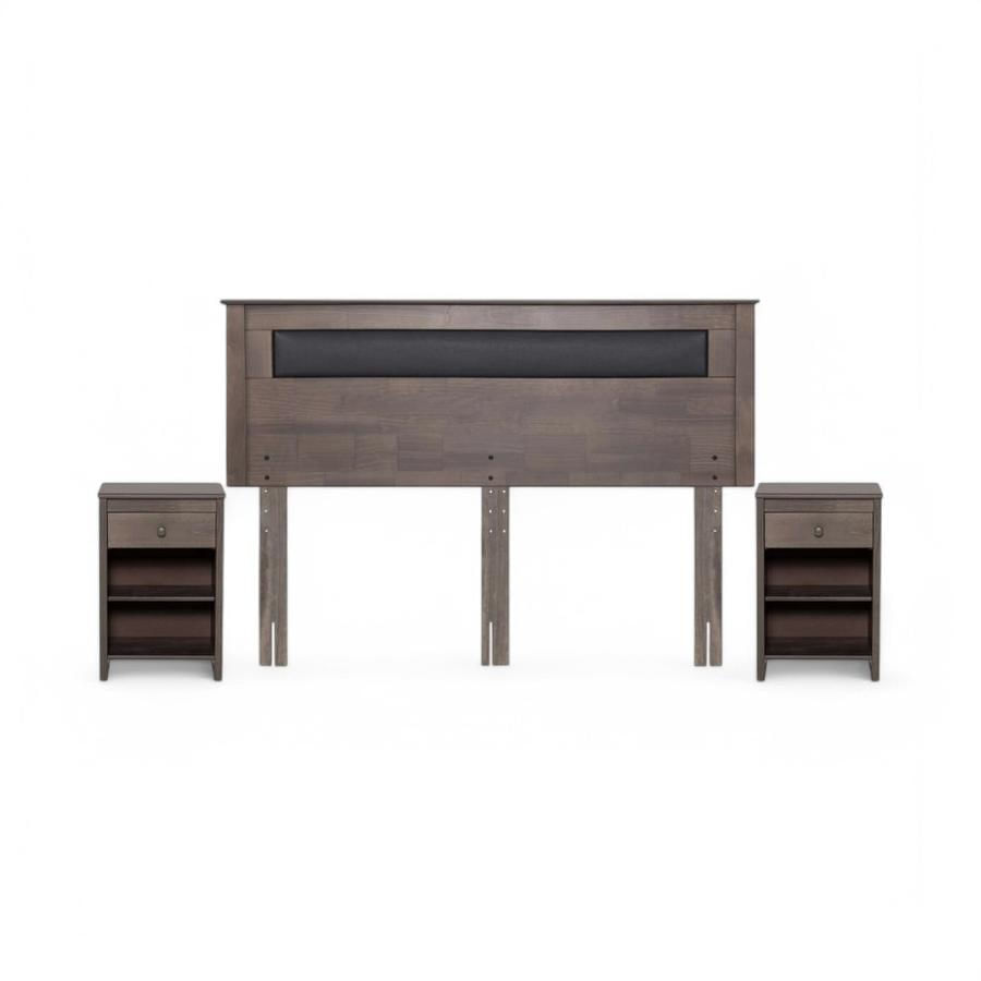 Set Muebles Rosen Ferrara Cuerina Madera King Gris
