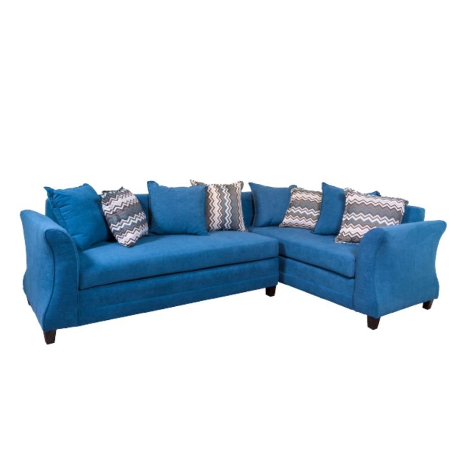 Living Seccional 3 Cuerpos Camel Felpa Azul