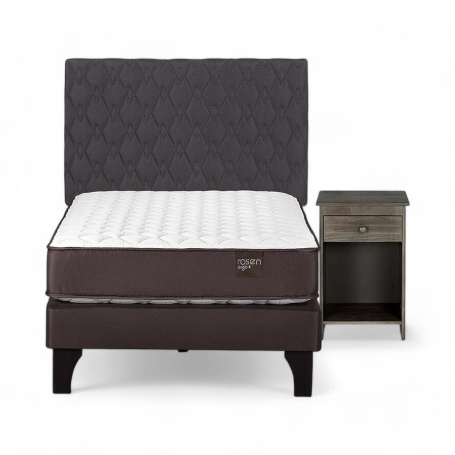 Cama Rosen Ergo T 1 Plaza + Muebles Ivar Gris