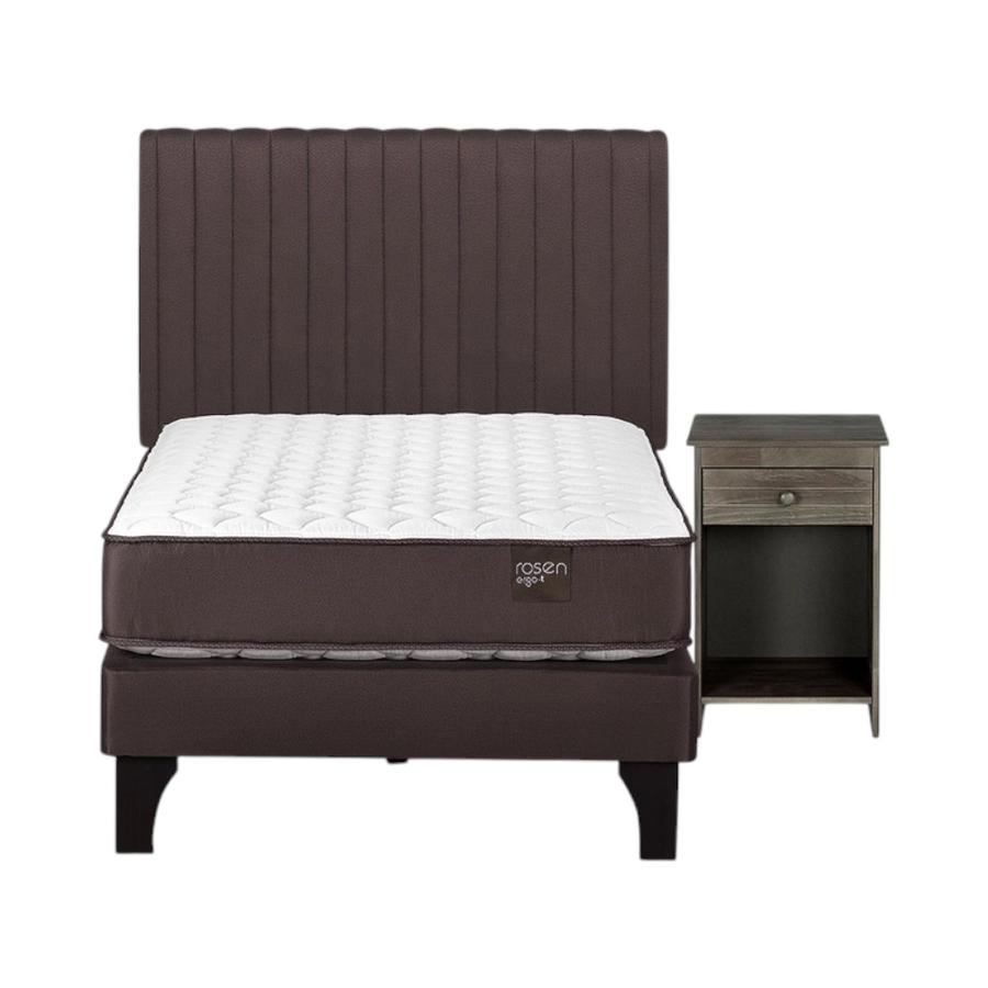 Cama Rosen Ergo T New 1 Plaza + Muebles Lucio Chocolate