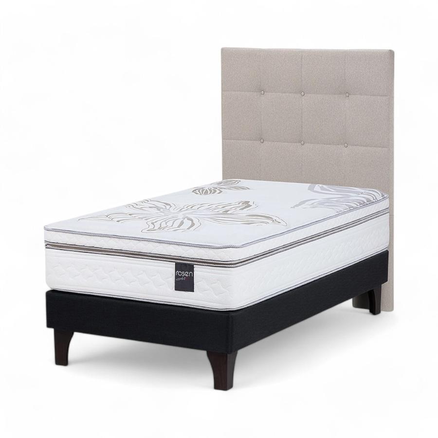 Cama Rosen Art 4 1.5 Plazas  + Respaldo Issey Gris