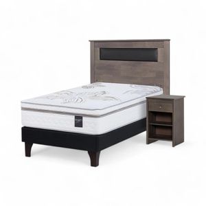 Cama Rosen Art 4 1.5 Plazas + Muebles Ferrara Gris