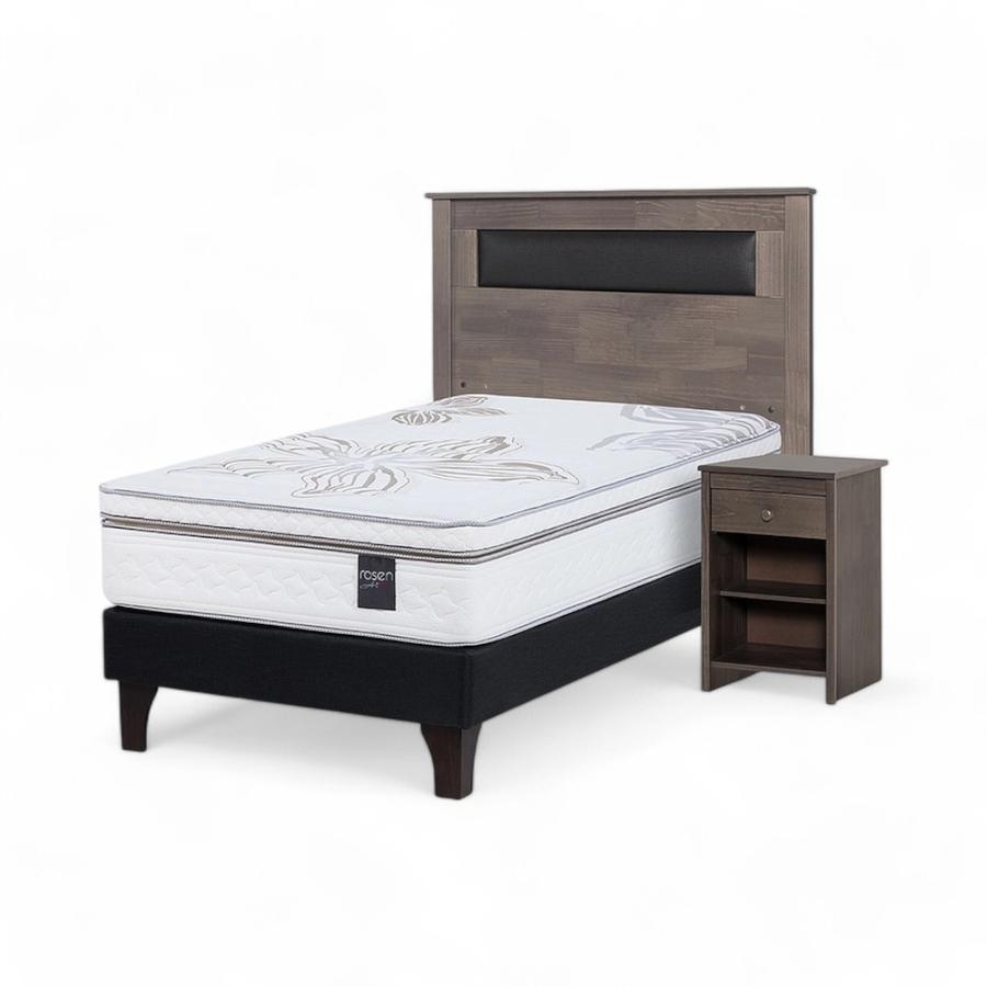 Cama Rosen Art 4 1.5 Plazas + Muebles Ferrara Gris