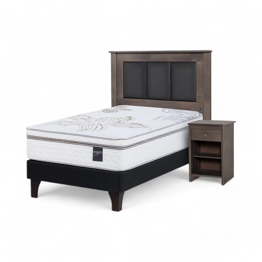 Cama Rosen Art 4 1.5 Plazas+Respaldo Rachel+Velador Ferrara
