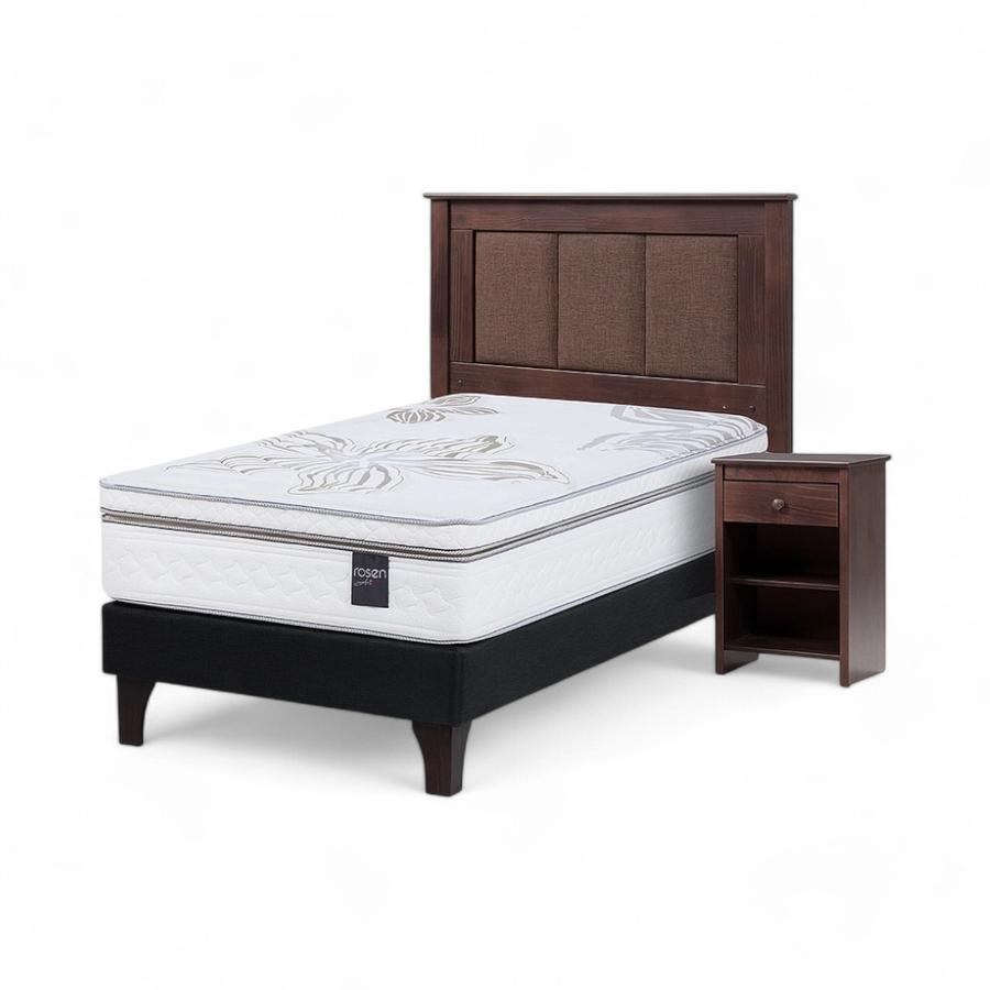 Cama Rosen Art 4 1.5 Plazas+Muebles Ferrara+Respaldo Rachel