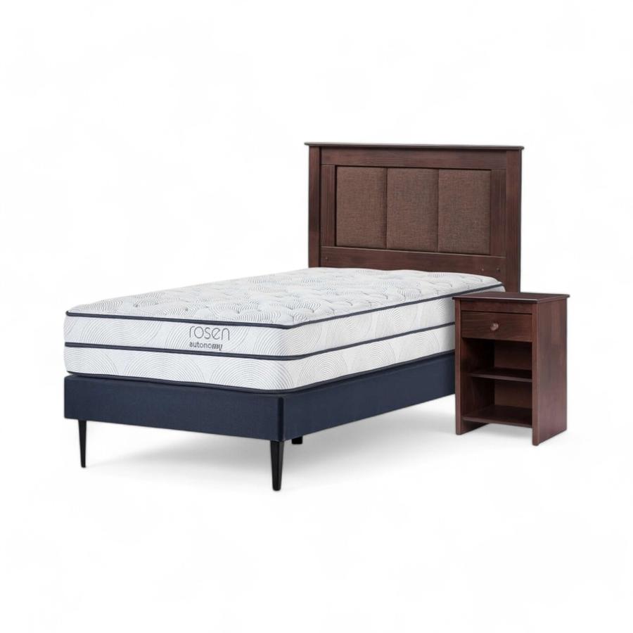 Cama Rosen Autonomy Sky 1.5 Plazas + Muebles Rachel Café