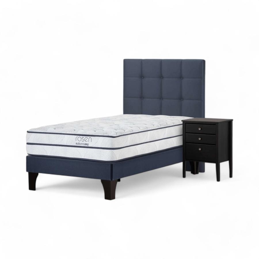 Cama Rosen Autonomy Sky 1.5 Plazas + Muebles Issey Azul