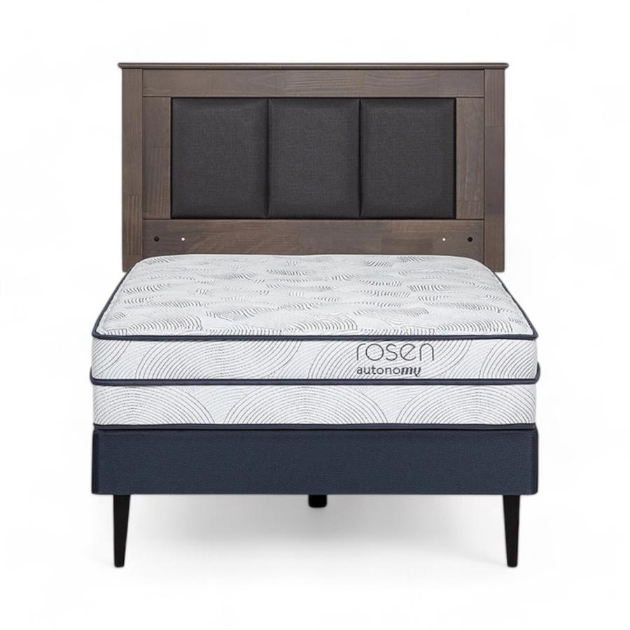 Cama Rosen Autonomy Sky 1.5 Plazas + Respaldo Rachel Gris