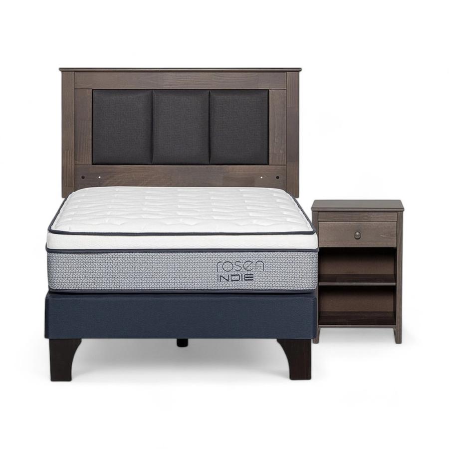 Cama Rosen Indie 1.5 Plazas + Muebles Rachel Gris