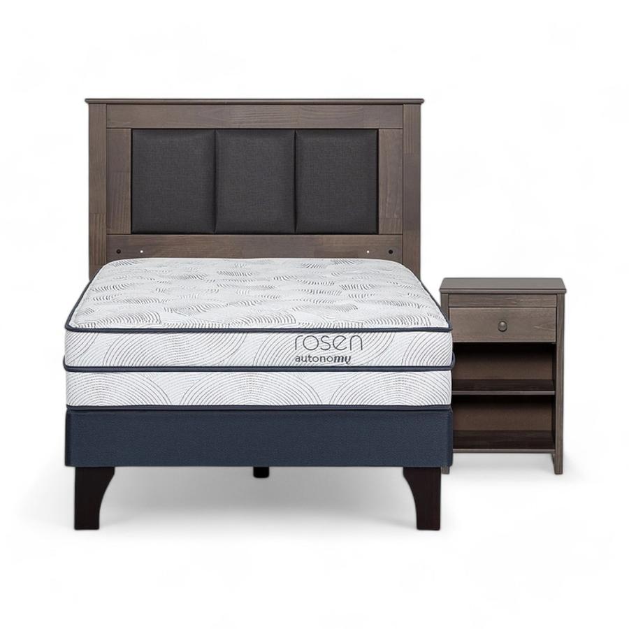 Cama Rosen Autonomy Sky 1.5 Plazas + Muebles Rachel Gris