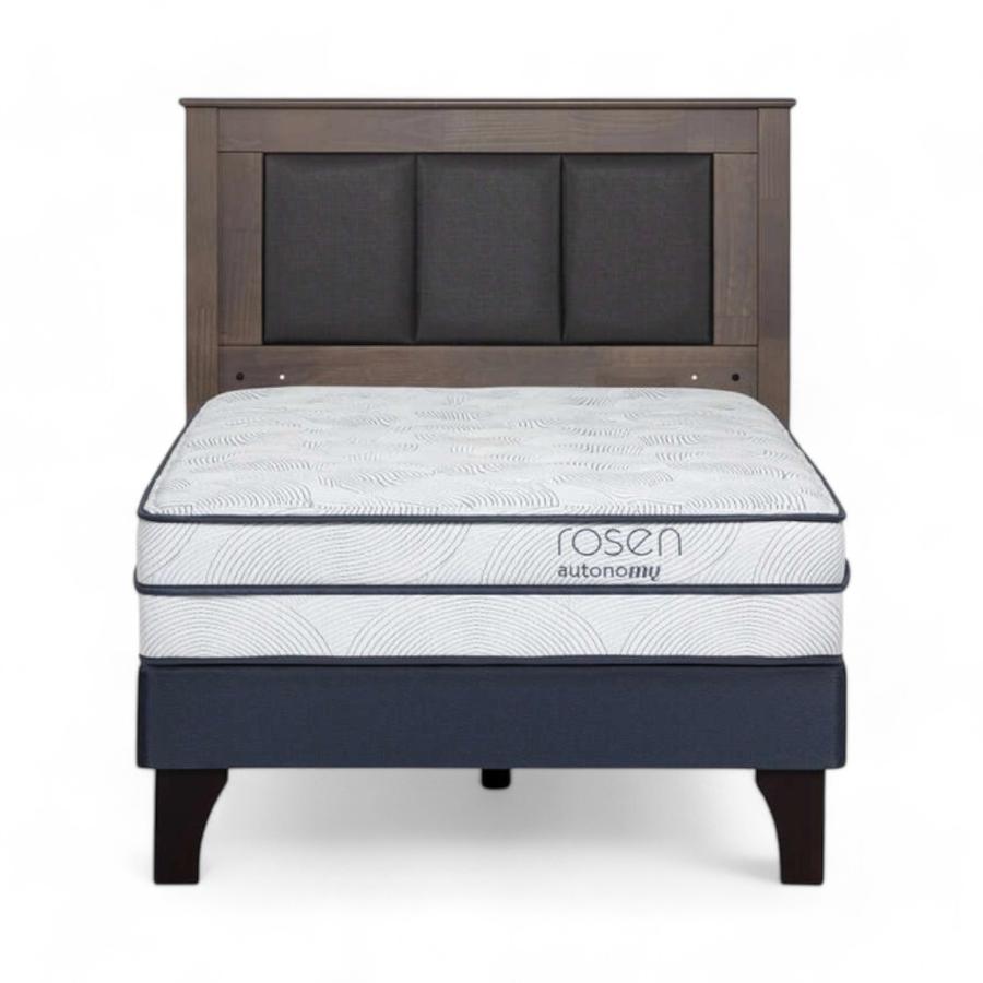 Cama Rosen Autonomy Sky 1.5 Plazas + Respaldo Rachel Gris