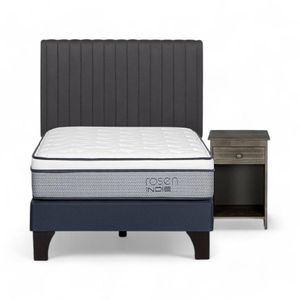 Cama Rosen Indie 1 .5 Plazas + Muebles Lucio Gris
