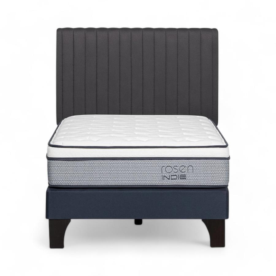 Cama Rosen Indie 1.5 Plazas + Respaldo Lucio Gris