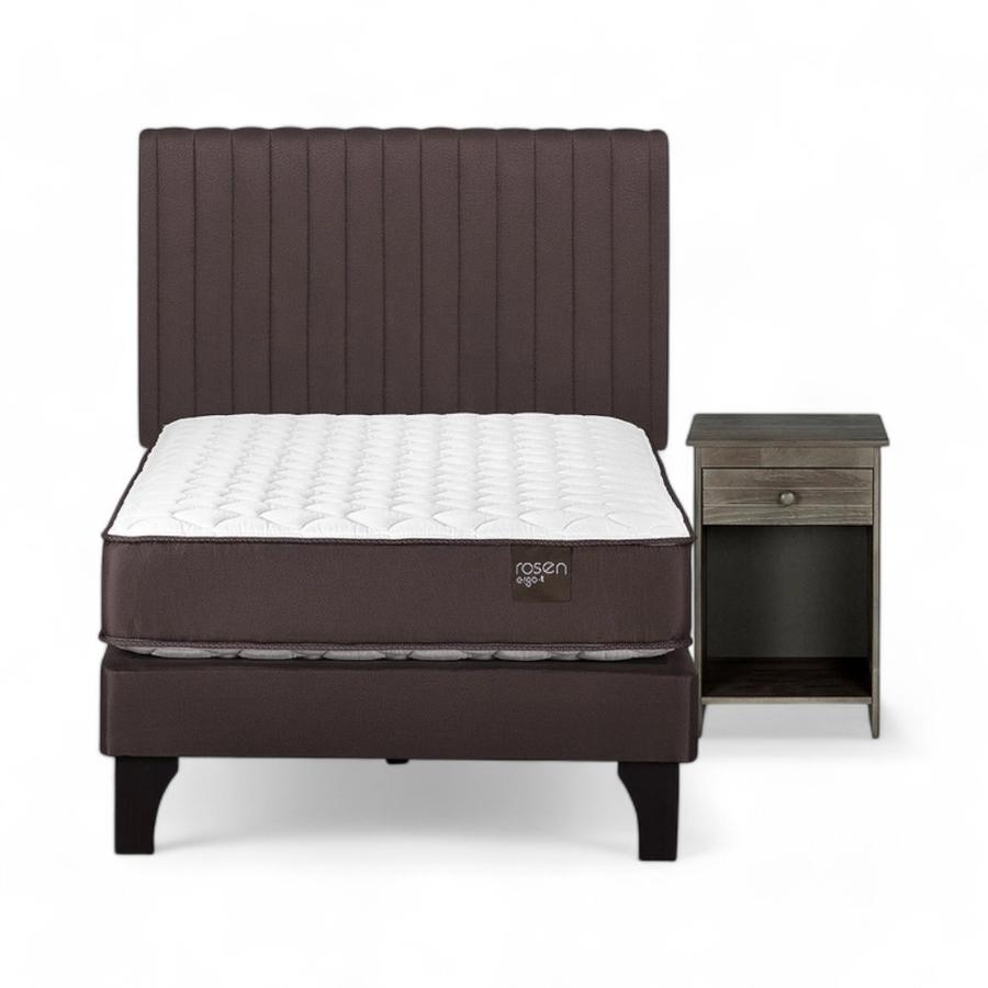 Cama Rosen Ergo T 1.5 Plazas + Muebles Lucio Café