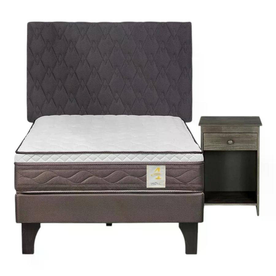Cama Rosen 4 Plus 1,5 Plazas + Respaldo y Velador