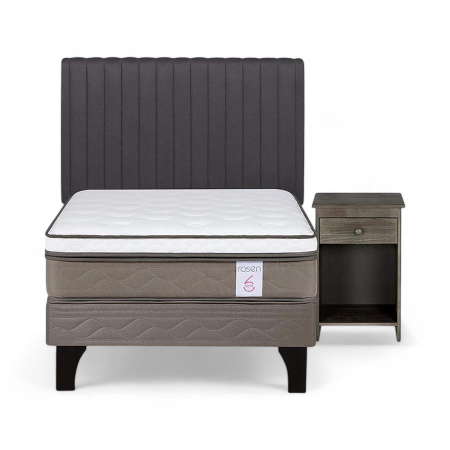 Cama Rosen NewStyle 6 1.5 Plazas + Muebles Lucio Gris