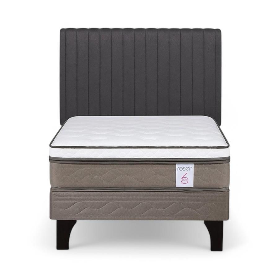 Cama Rosen NewStyle 6 1.5 Plazas + Respaldo Lucio Gris