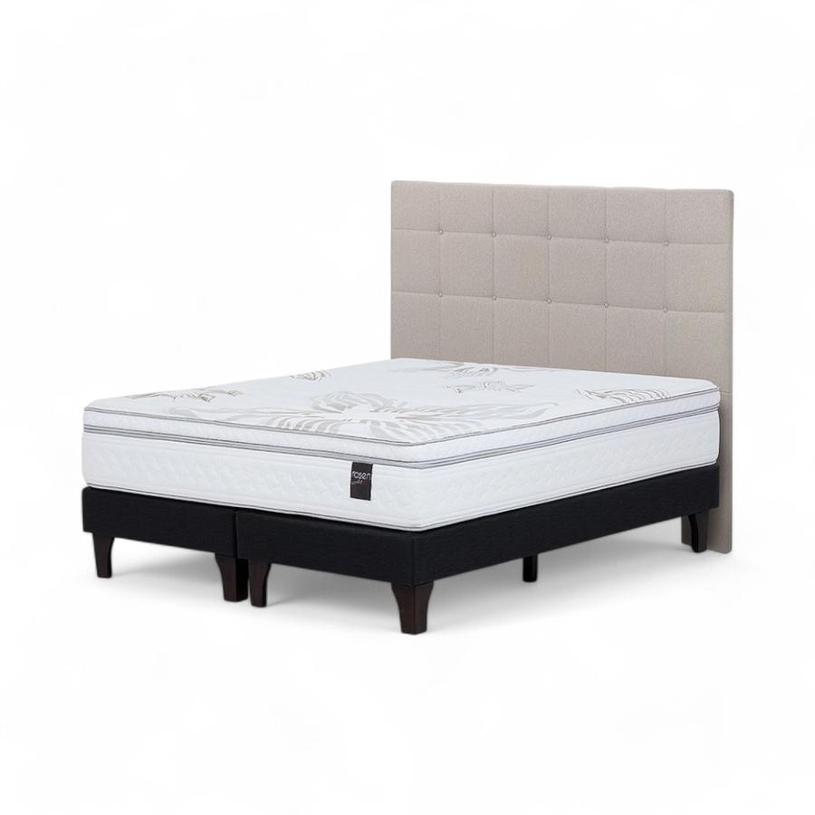 Cama Rosen Art 4 King  + Respaldo Issey Gris