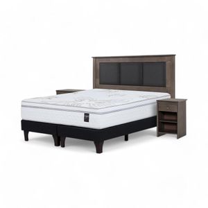 Cama Rosen Art 4 King + Respaldo Rachel + Velador Ferrara