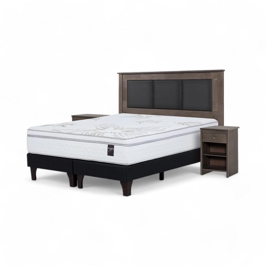 Cama Rosen Art 4 King + Respaldo Rachel + Velador Ferrara