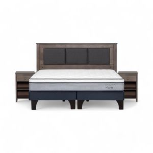 Cama Rosen Indie King Acero + Muebles Rachel Gris