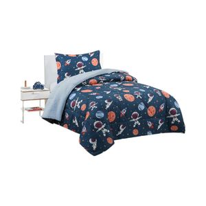 Plumón Infantil Sherpa Doral Astronautas 1.5 Plazas Azul