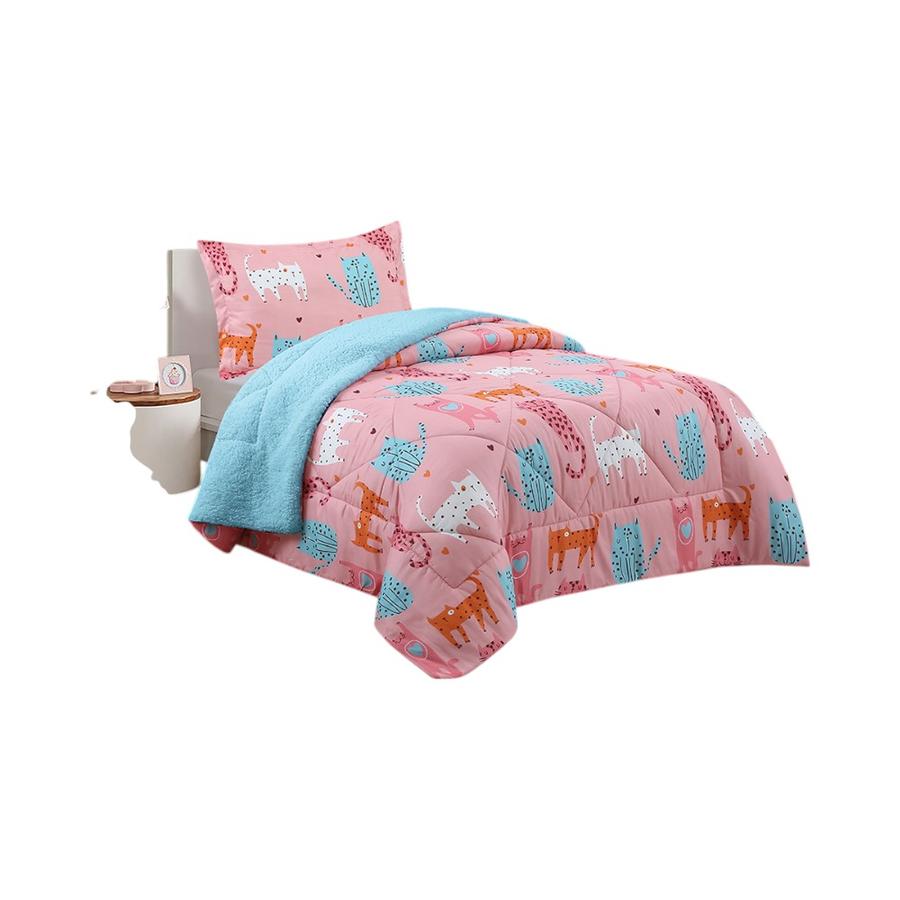 Plumón Infantil Sherpa Doral Gatos 1.5 Plazas Rosado