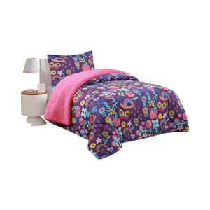 Plumón Infantil Sherpa Doral Flores 1.5 Plazas Morado/Rosado