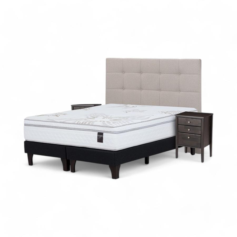 Cama Rosen Art 4 2 Plazas  + Muebles Issey Gris