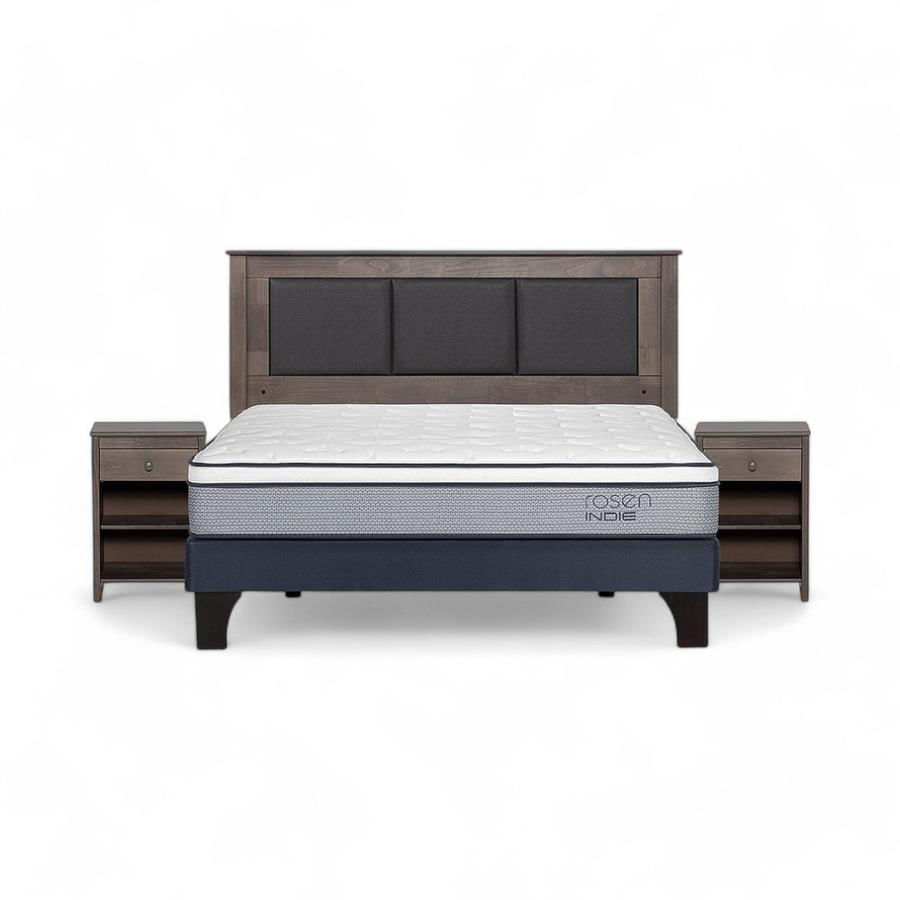 Cama Rosen Indie 2 Plazas Completa + Muebles Rachel Gris