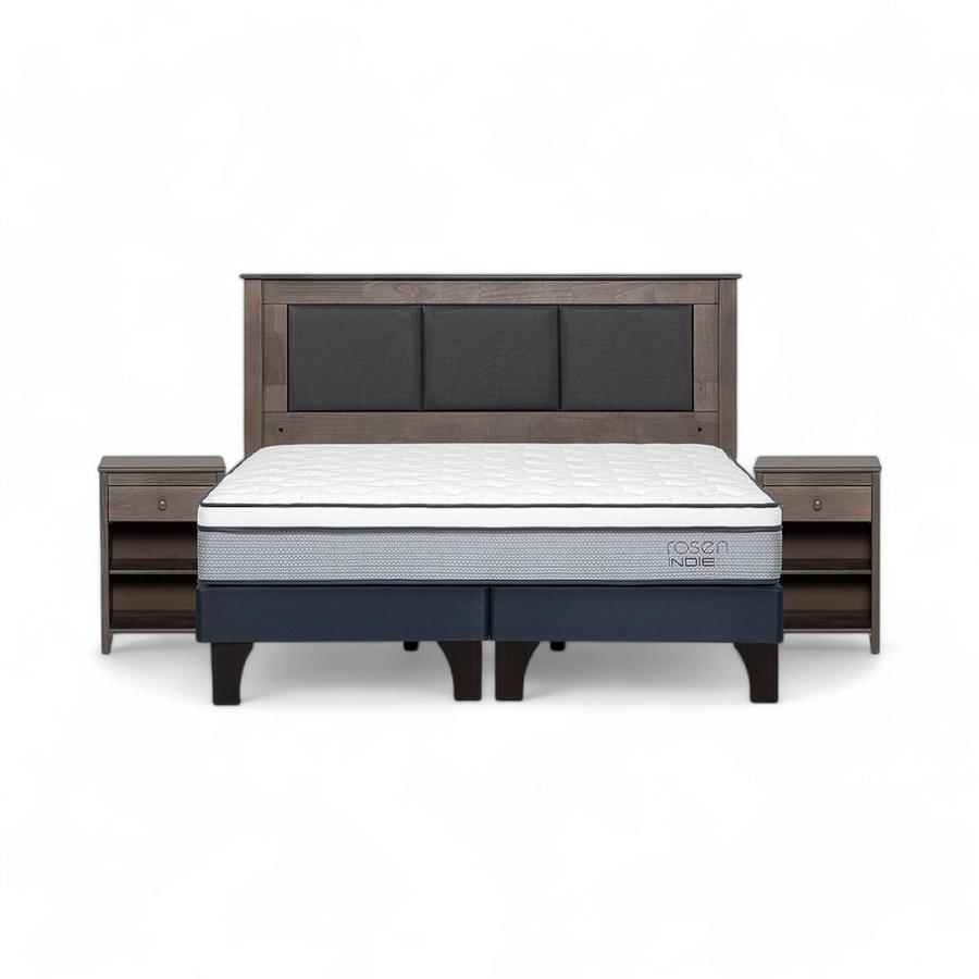 Cama Rosen Indie 2 Plazas Dividida + Muebles Rachel Gris