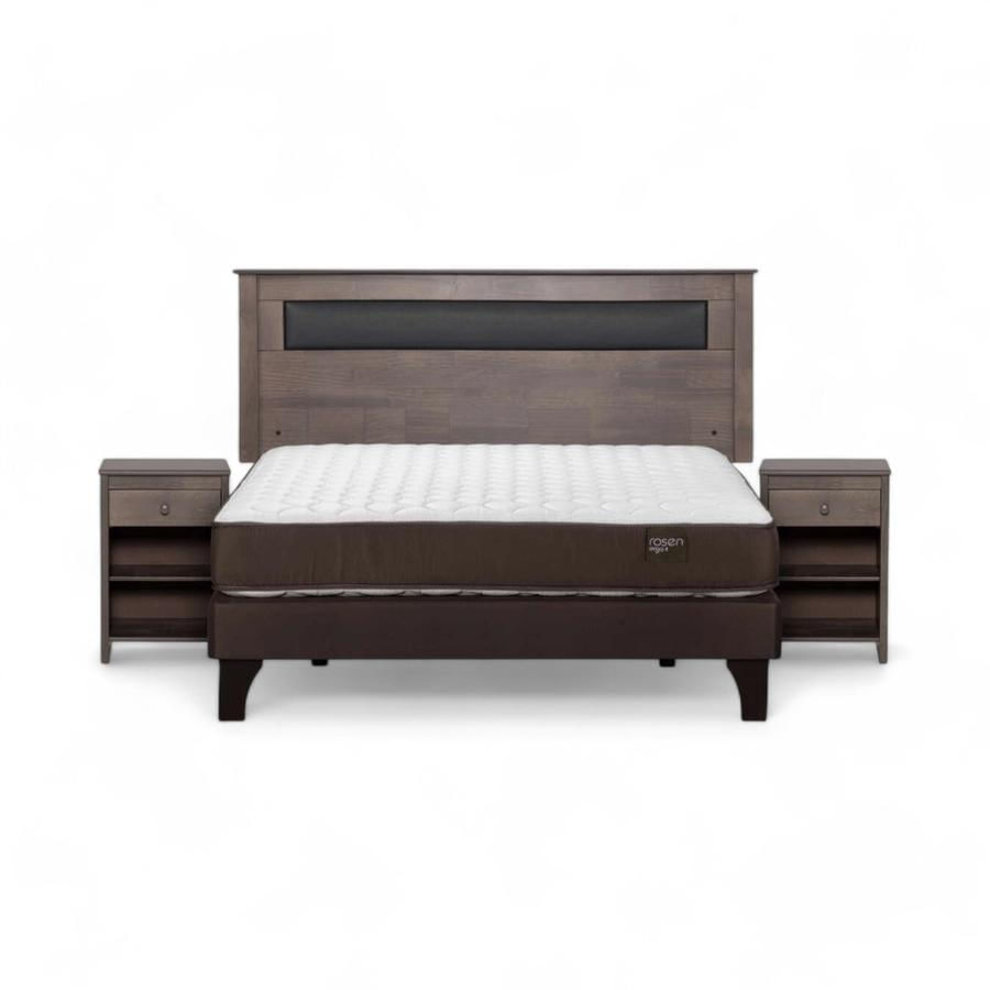 Cama Rosen Ergo T 2 Plazas Completa + Muebles Ferrara Gris