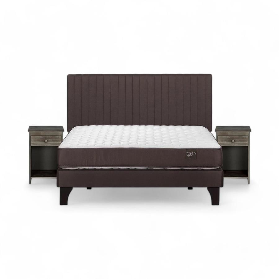 Cama Rosen Ergo T 2 Plazas Completa + Muebles Lucio Café