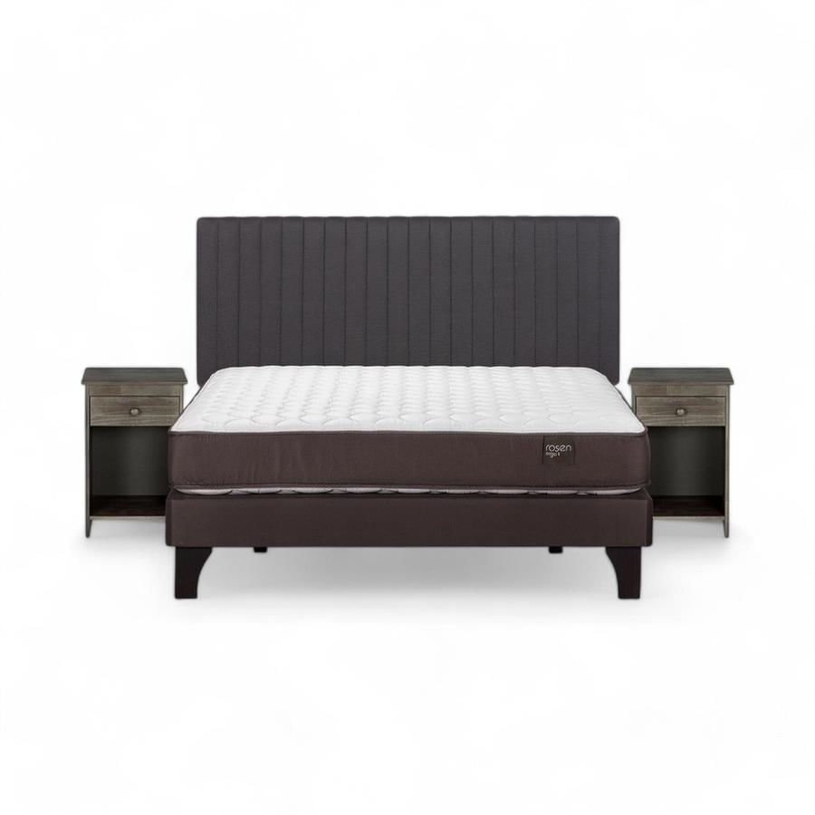 Cama Rosen Ergo T 2 Plazas Completa + Muebles Lucio Gris