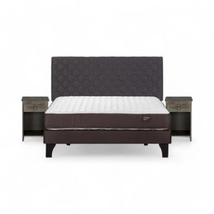 Cama Rosen Ergo T 2 Plazas Completa + Muebles Ivar Gris