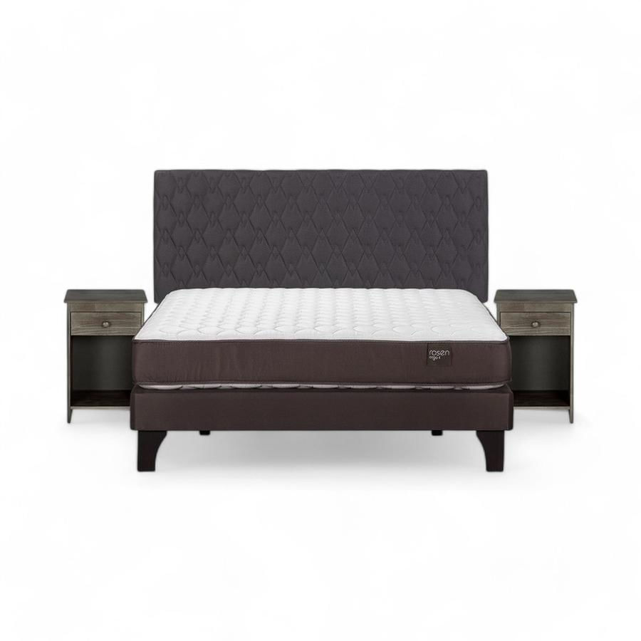 Cama Rosen Ergo T 2 Plazas Completa + Muebles Ivar Gris