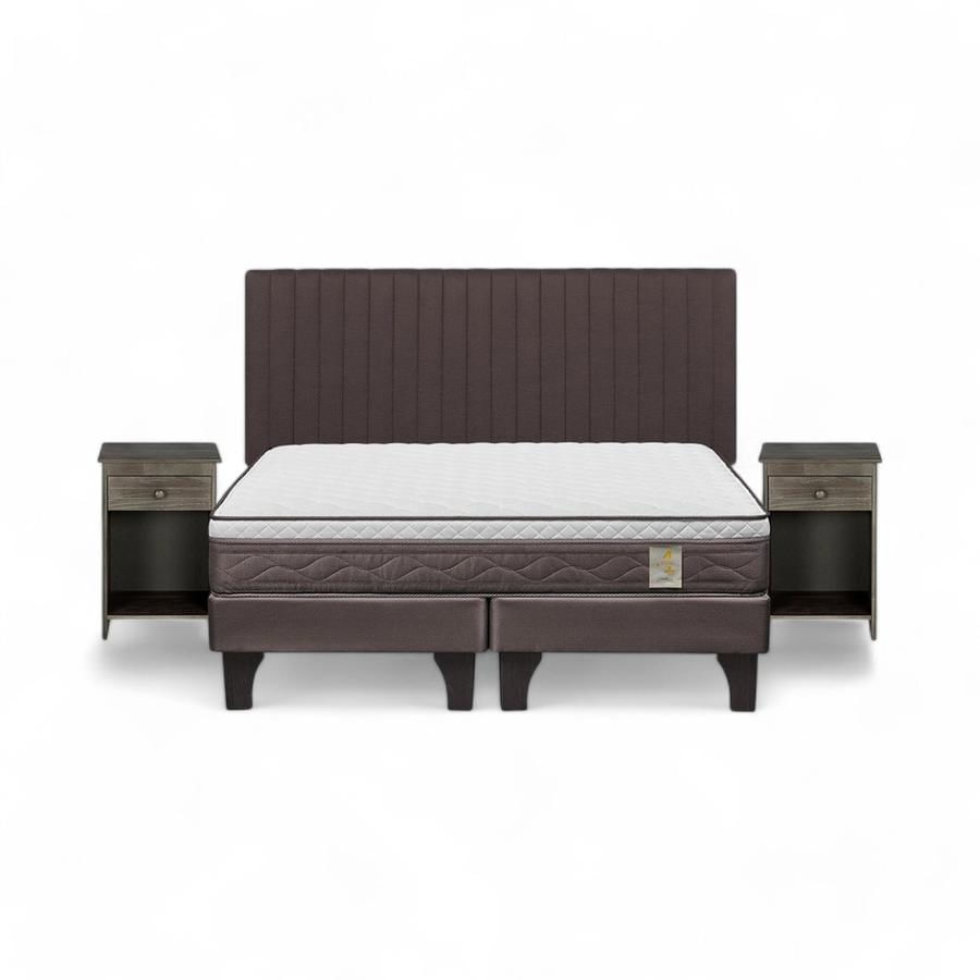 Cama Rosen NewStyle 4 Plus 2 Plazas + Muebles Lucio Gris