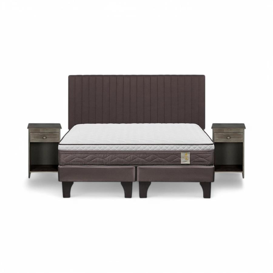 Cama Rosen NewStyle 4 Plus 2 Plazas + Muebles Lucio Café