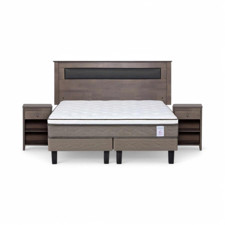 Cama Rosen NewStyle 6 2 Plazas + Muebles Ferrara Gris