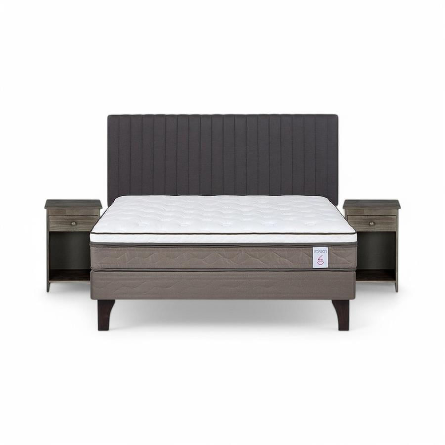 Cama Rosen NewStyle 6 2 Plazas + Muebles Lucio Gris