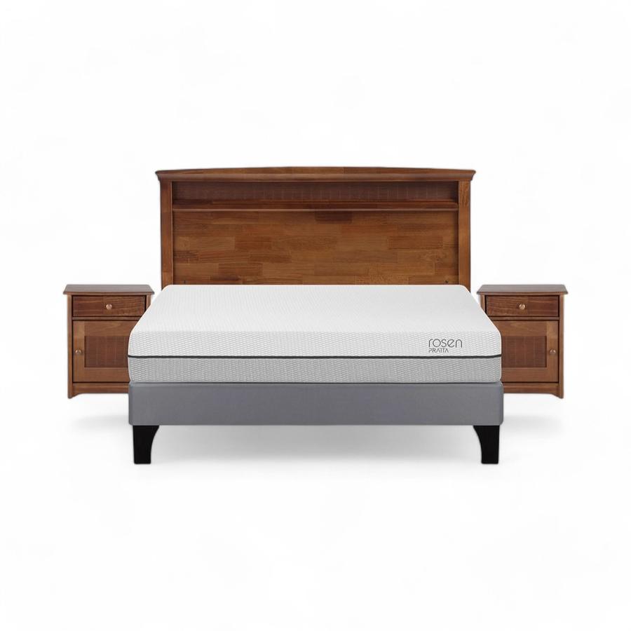 Cama Rosen Pratta 2 Plazas Completa + Muebles Veneto Café