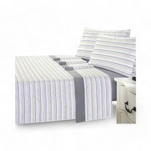 Juego Sábanas Andes Listado 102 180 Hilos 2 Plazas Gris