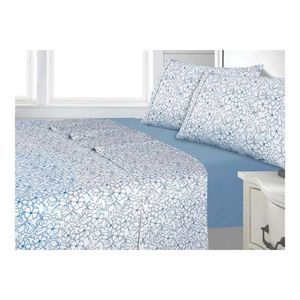 Juego de Sábanas Andes Floral Jeans 144 Hilos 2 Plazas