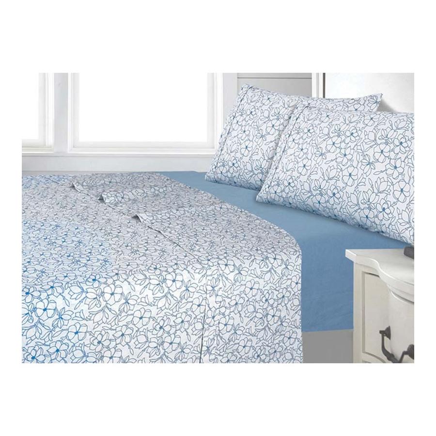 Juego de Sábanas Andes Floral Jeans 144 Hilos 2 Plazas