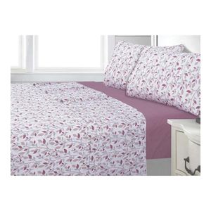 Juego de Sábanas Andes Hojas Rosa 144 Hilos 1.5 Plazas