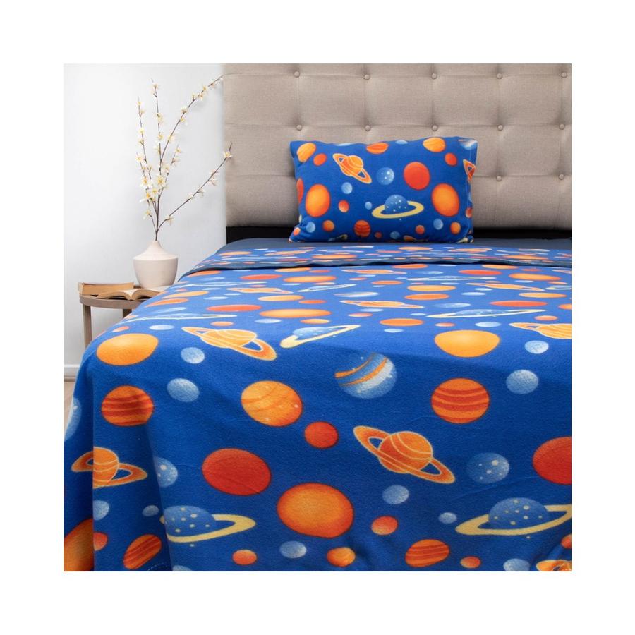 Sábanas Polar Infantil Doral Planetas 1.5 Plazas Azul