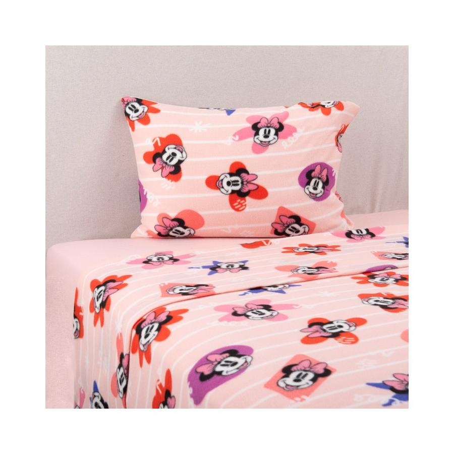 Juego Sábana Polar 1.5 Plaza Minnie Vintage Rosado