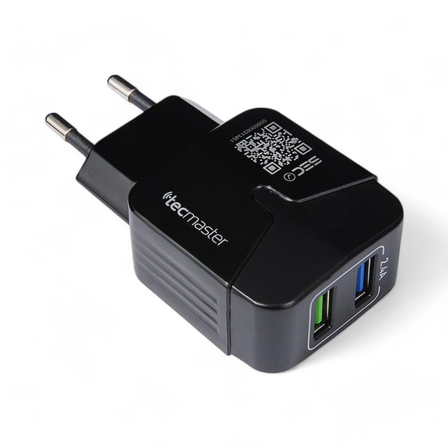 Cargador Tecmaster Doble USB-A 2.4A Negro