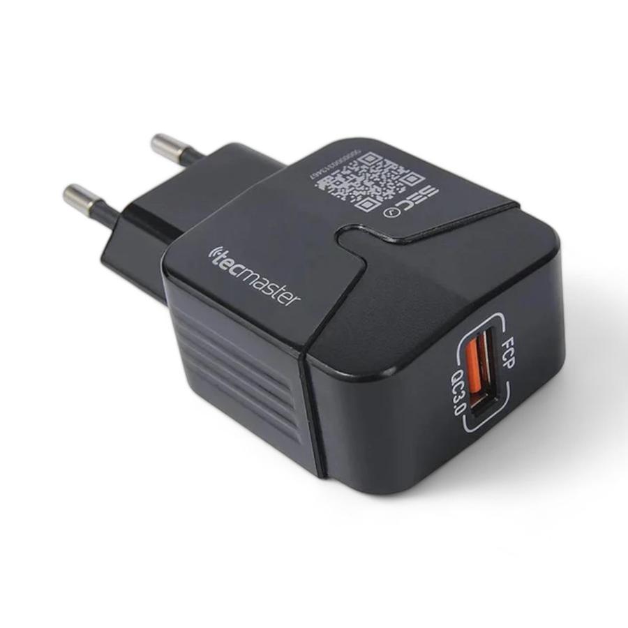 Cargador Tecmaster Carga Rapida USB-A 3A Negro